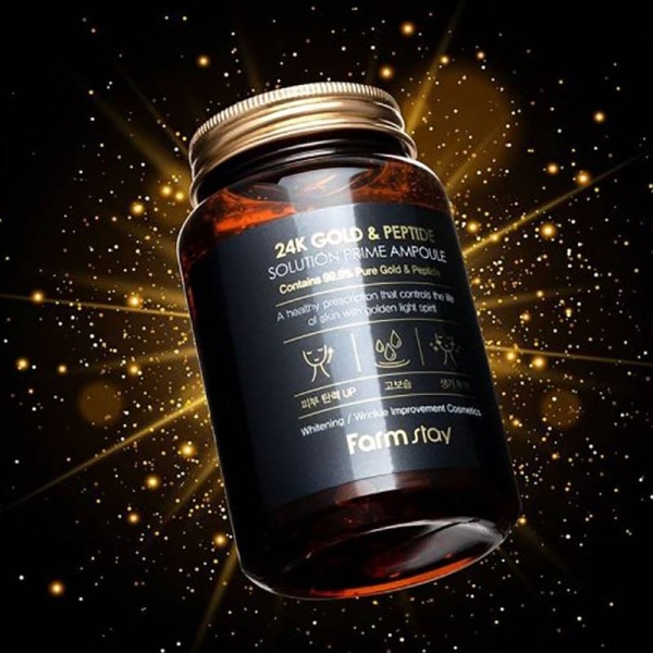 Farmstay Антивозростная ампульная сыворотка с золотом и пептидами 24K Gold & Peptide Soluyion Prime Ampoule, 250 ml