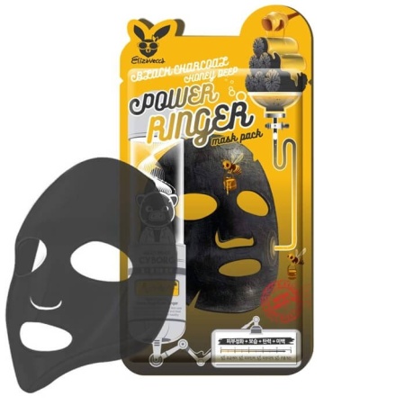 Тканевая маска с Древесным углём и мёдом Black Charcoal Honey Deep Power Ringer Mask Pack