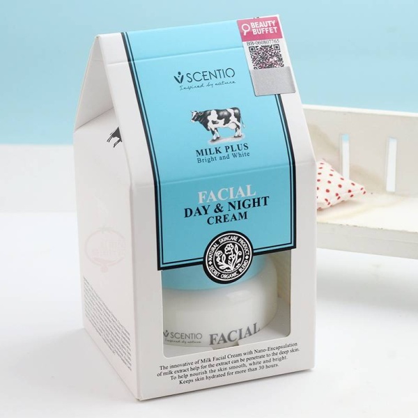 Scentio Крем для лица молочные протеины Milk Plus Bright And White Facial Day & Night Cream, 50 мл